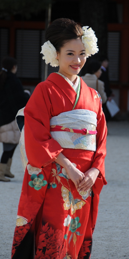 beauty in red kimono