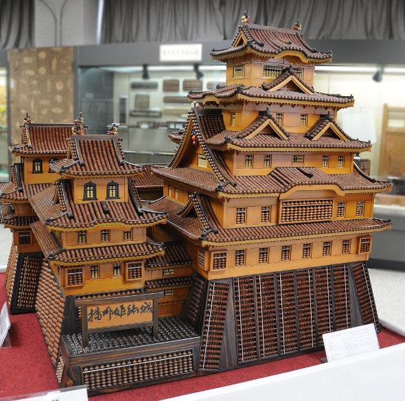 A model of Himeji castle made from soroban beads