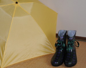rainboots and umbrella