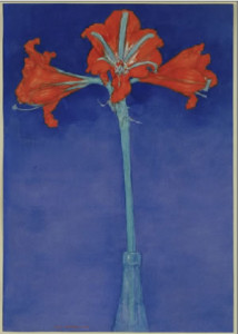Mondrian painting of red amaryllis