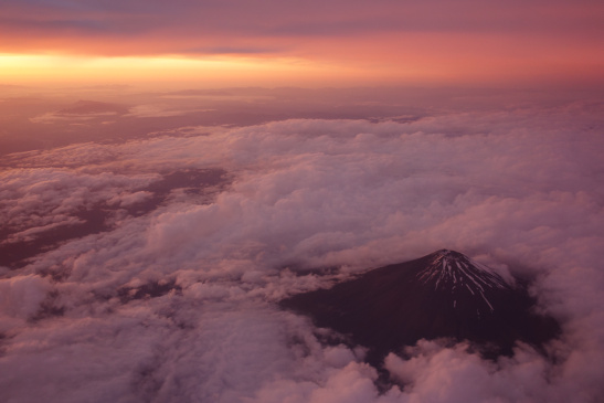 Mount Fuji seen from a plane. 
