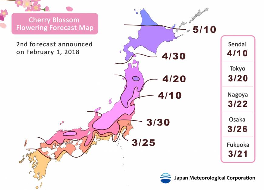 Cherry Blossom Forecast Map 2018, copyright JMC